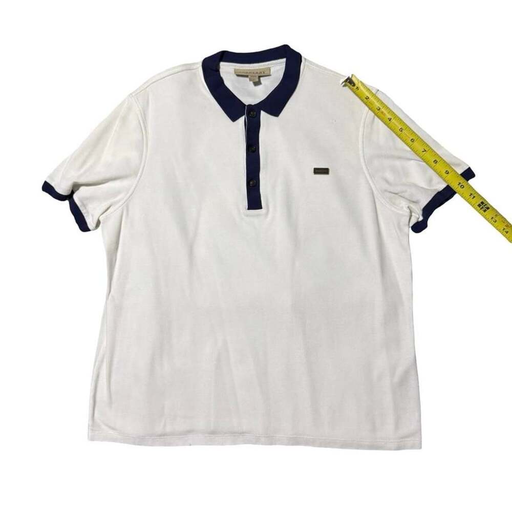 Burberry London England Polo Shirt Size L White Navy Blue Pique - Picture 5 of 7